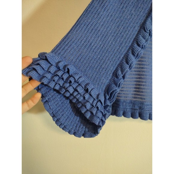 Moth Women's Blue Textured One Size Linen Blend Open Front Floral Bolero - Picture 2 of 12